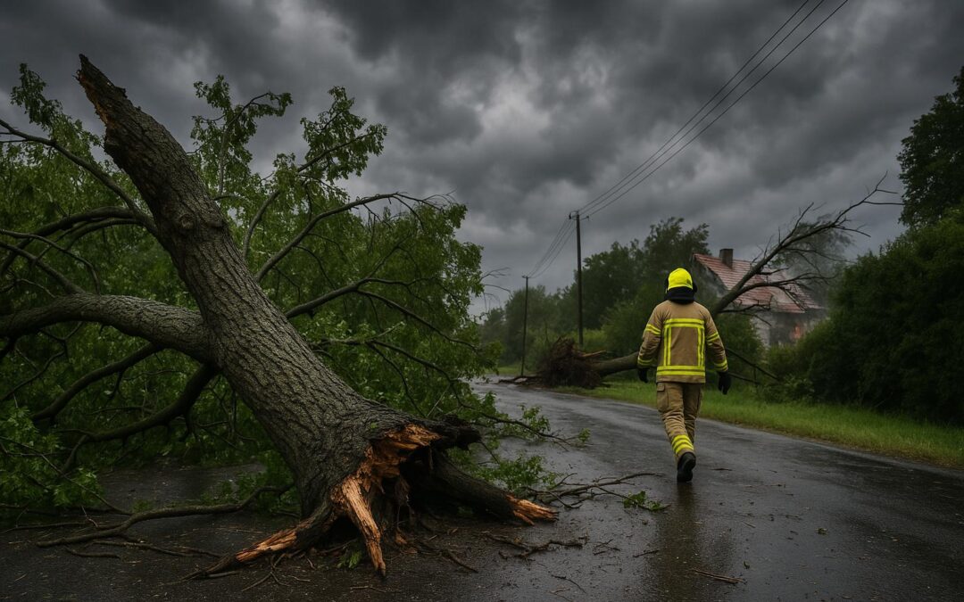 Silny wiatr nad Włocławkiem i powiatem: Połamane drzewa, zerwane dachy i pożary